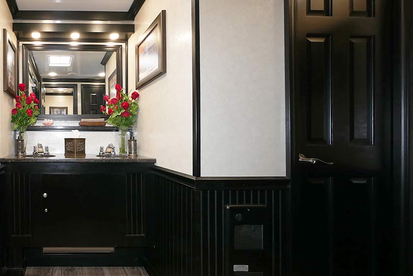 WAINSCOT EBONY STAINED WOOD WALLS TO 3-FOOT HEIGHT