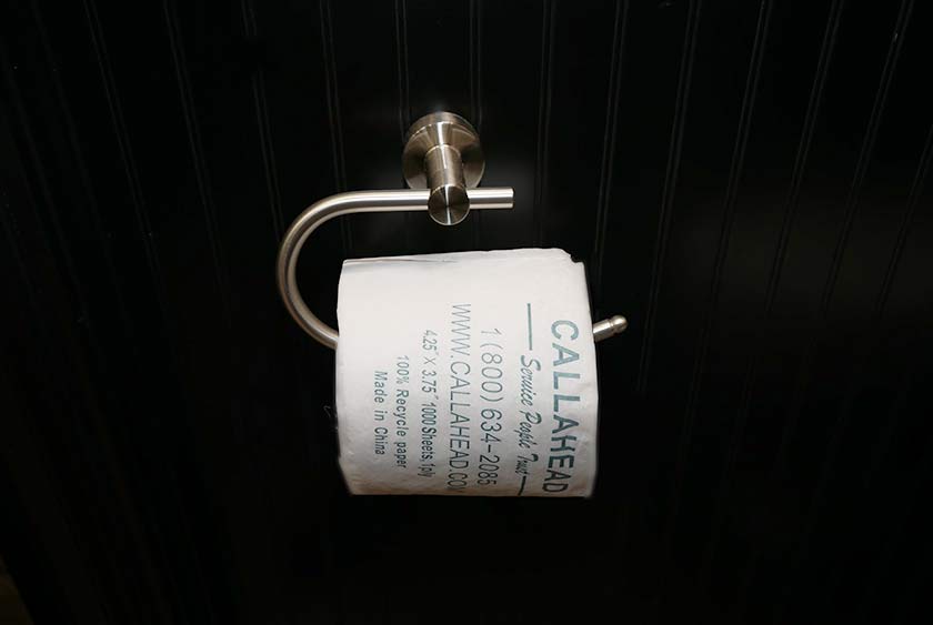 BRUSHED NICKEL TOILET PAPER HOLDERS IN EACH PRIVATE STALL