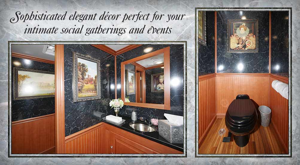 The Windsor Restroom Trailer Sophisticated Elegent Decor Perfect For Your Social Gathering and Events